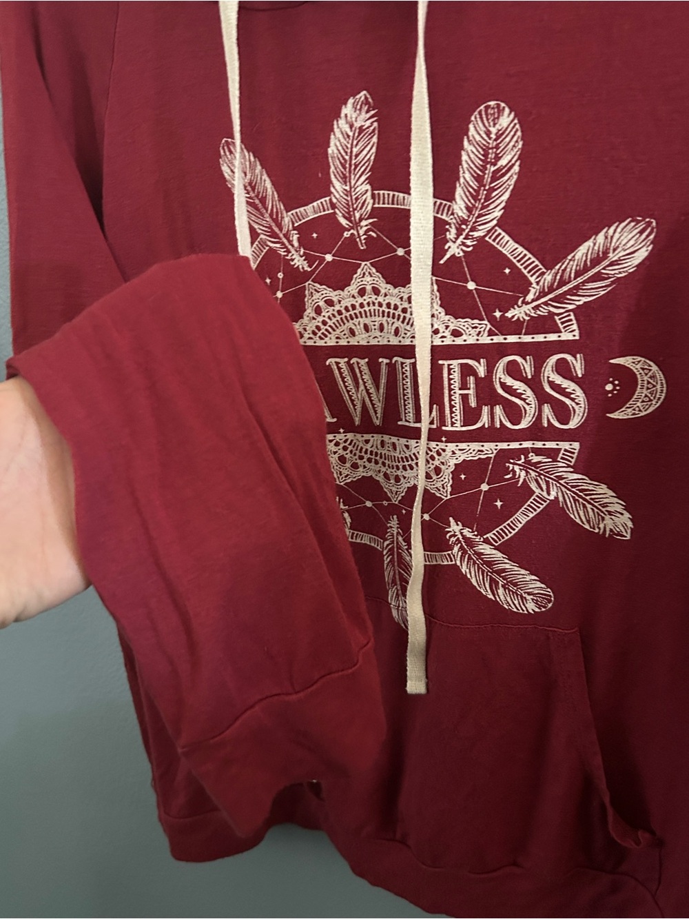 Maroon Pullover Hoodie with White Dreamcatcher Graphic - Picture 4 of 8